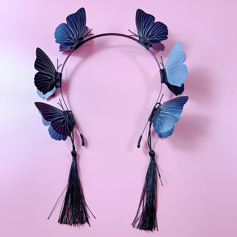 HBKH headband kupu-kupu hitam bleack butterfly kupu bando cosplay tassel lolita gothic