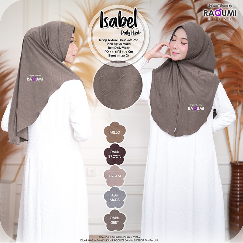 Isabel Daily Hijab original Raqumi hijab Wanita Jersey Texture SoftPad