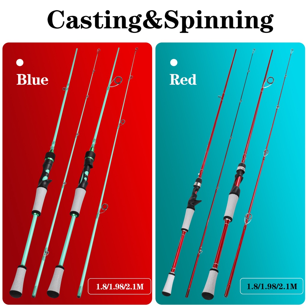 Pancing 1.8m Pancing Pemintalan / Pengecoran 2 Bagian Pancing Karbon Biru / Merah M Power Fishing Rod