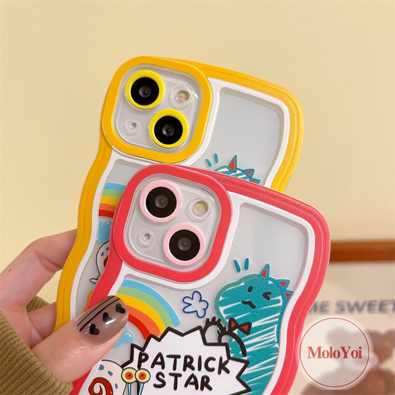 IPHONE Casing Couple Case Kompatibel Untuk Iphone11 12 14 13 Pro Max 6 6s 8 7 Plus 14Plus XR X XS Max SE 2020kartun Lucu Kartun SpongeBob Patrick Star Dinosaurus Wavy Edge Soft TPU Back Cover