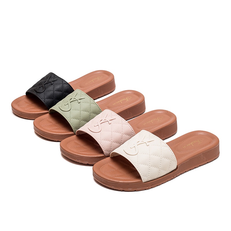 Sandal Slop Flat Sandal Wanita Slip On Fashion Style Cewek Sandal Kasual Nyaman Lentur Empuk PVC Satu7an SPT-34