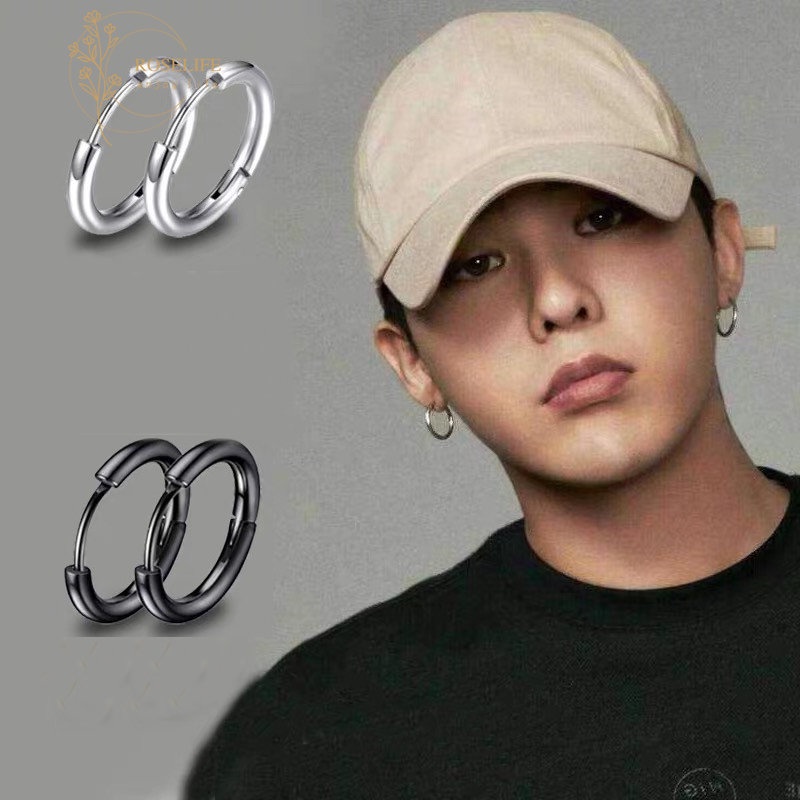 Roselife Unisex 1PC 8mm /10mm/12mm/14mm Anting Hoop Anti Karat Untuk Pria Wanita Keren Fashion Tindik Tulang Rawan Anting-Anting Pakaian Harian Perhiasan Telinga