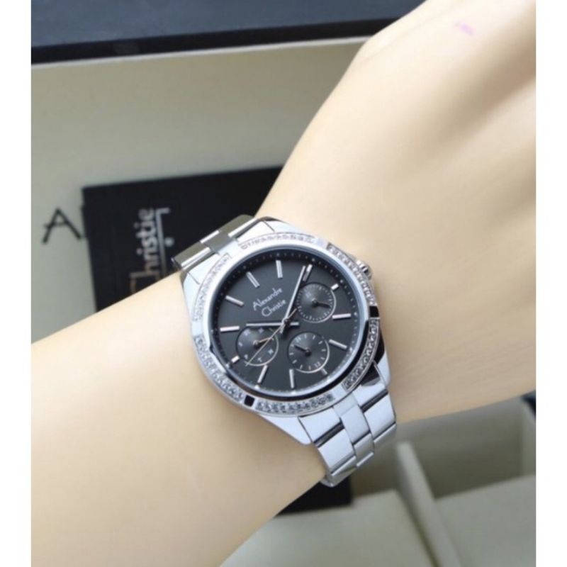 JAM TANGAN WANITA ALEXANDER CHRISTIE AC 2827 SILVE BLACK AC 2827 ORIGINAL