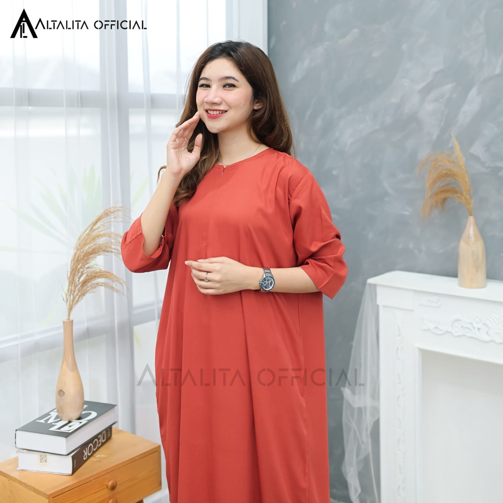 Altalita - Daster Rayon Polos Lengan Tangan Panjang 3/4 Longdress Polos Semata Kaki Busui Homedress Lengan Panjang Jumbo LD 120 Bahan Katun Adem Tebal Premium