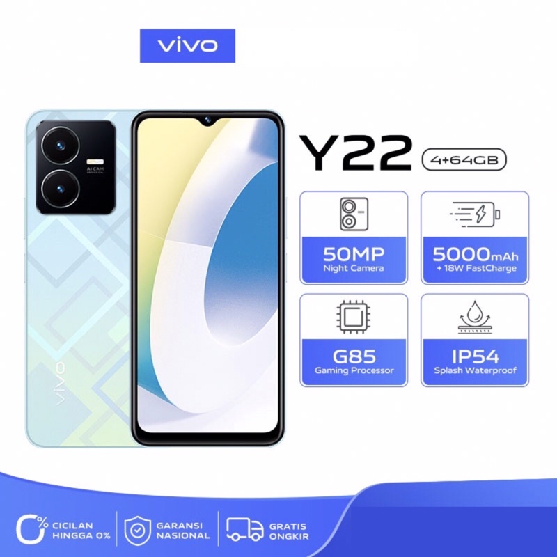 Vivo Y22 | 4GB+64GB - 6GB+128GB | Helio G85 | 50MP Dual Camera | 6.55&quot; IPS LCD | IP5X | IP4X | Li-Po 5000mAh Garansi Resmi Vivo 1 Tahun