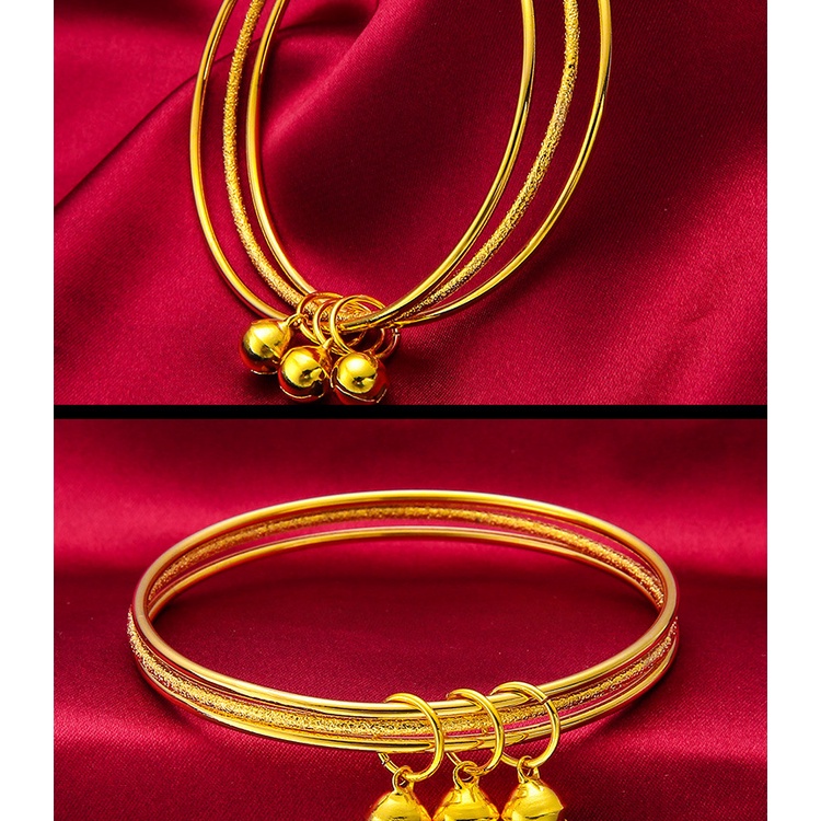 Goldkingdom Perhiasan Fashion Emas Asli Kadar 375 Bangkok Aksesoris Ready Stock Tahan Lama Sansheng III Gelang Lapis Emas Gelang Wanita