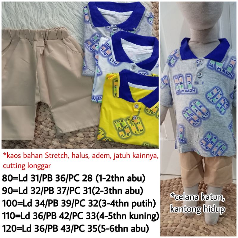 setelan anak laki-laki import kaos kemeja celana katun