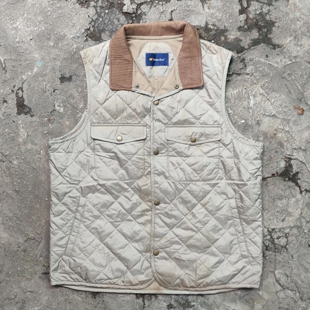 ROMPI GOLDEN BEAR DACRON PADDED VEST OUTDOOR CASUAL MOTORAN TOURING VINTAGE STYLE 90S PRIA WANITA CO