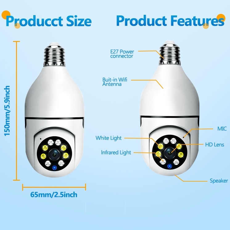 【Free Sim Card】V380 CCTV Lampu Camera Wifi CCTV V380 3MP Kamera CCTV Wifi Lampu CCTV 360° Panoramic Smart CCTV Bohlam IP Camera CCTV Wireless CCTV Security Cameras