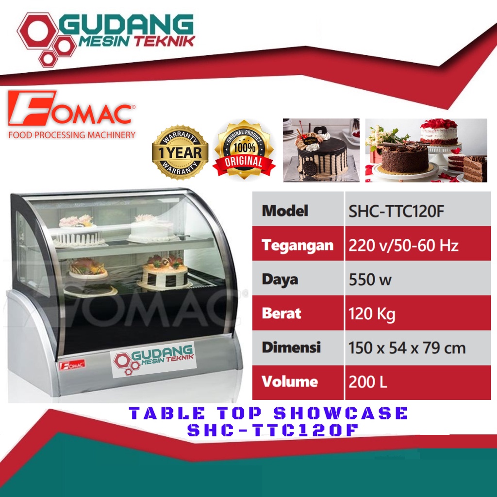 Fomac SHC-TTC120F Table Top Showcase Showcase Pendingin Display Kue