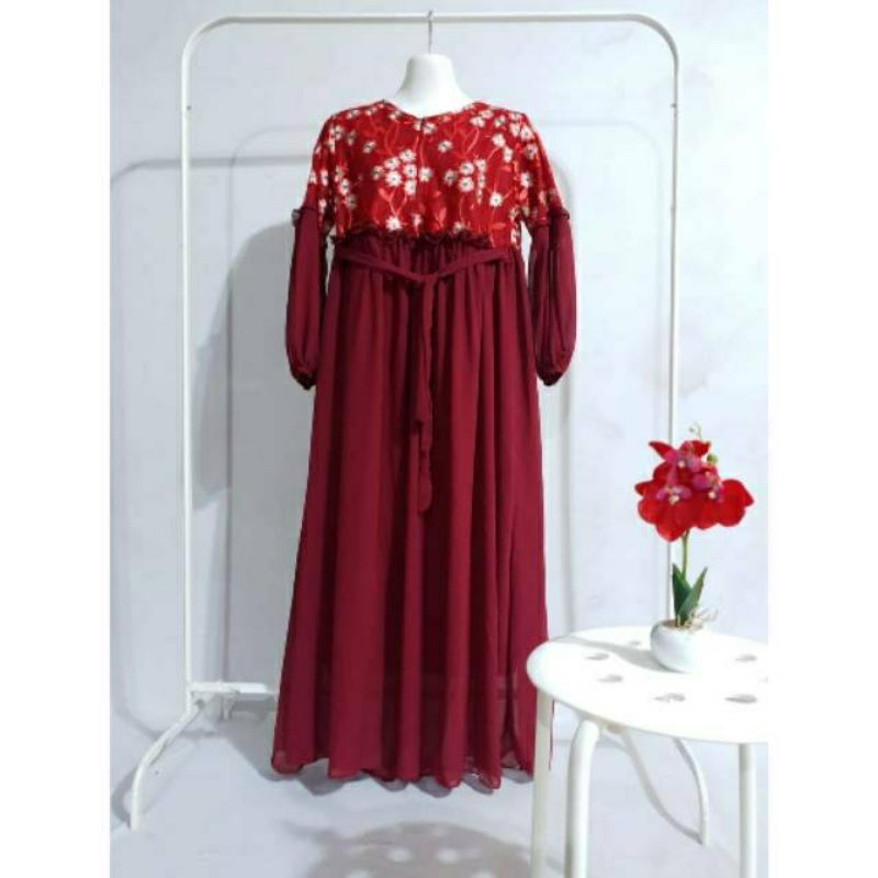 GAMIS PRINCESS CERUTY WARNA MAROON UKURAN M L XL / GAMIS WANITA TERBARU / GAMIS PESTA MUSLIMAH
