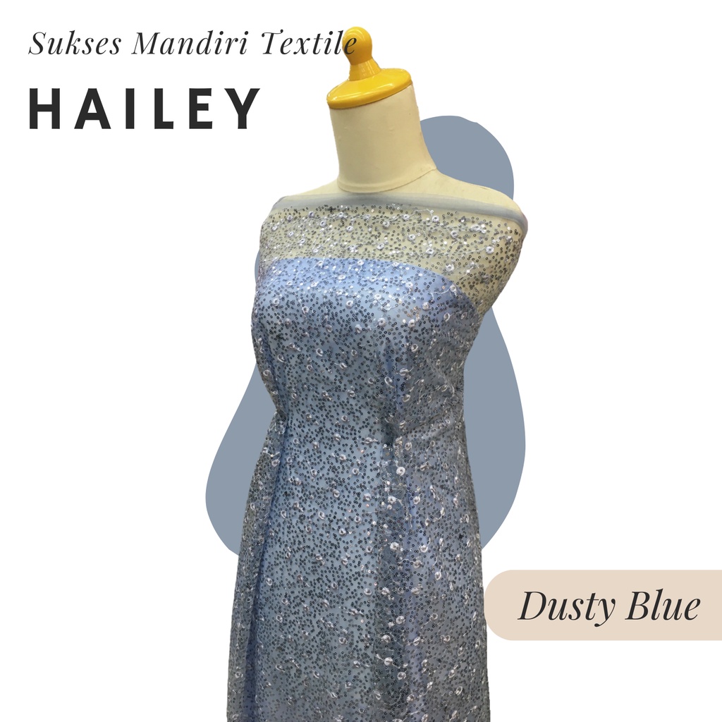 [HAILEY] Brukat Tile Sequin Tile Payet Tile Sugar Daddy Warna Dusty Blue | Harga ½ meter = 50 cm (Ba