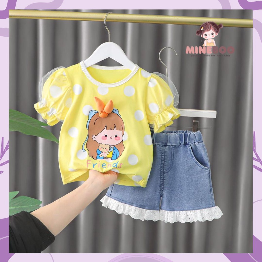 mineboo -  SET KOREA GIRL EBV 1-5tahun Setelan anak perempuan baru/versi Korea celana denim/baju anak perempuan