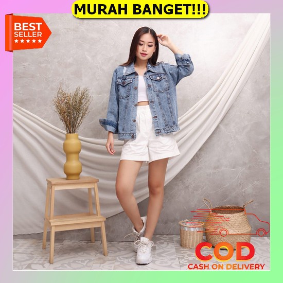Sera Jaket Jeans Motif Bordir Outer Cewek Remaja Korean Style Pakaian Wanita Luaran Outfit Daily Oot