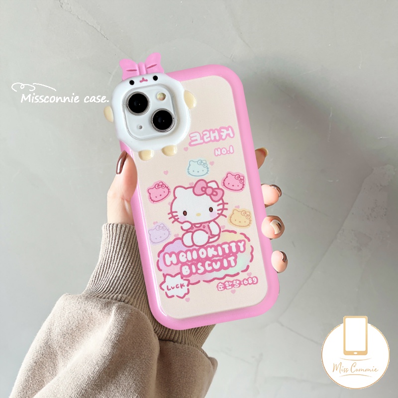 Casing Kompatibel Untuk iPhone 7Plus 8Plus XR 11 13 12 14 Pro MAX X XS MAX 78 6 6S 14 Plus SE 2020 Kartun Lucu 3D Bow-knot Monster Kecil Lensa Indah Hello Kitty Soft Phone Case