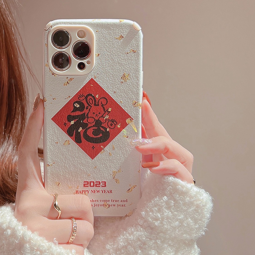 Ins2023tahun Baru Cina Lucu Keberuntungan Kelinci Kartun Silikon Case Untuk Iphone 147x11 12mini 13 PRO MAX Casing Cover Pelindung