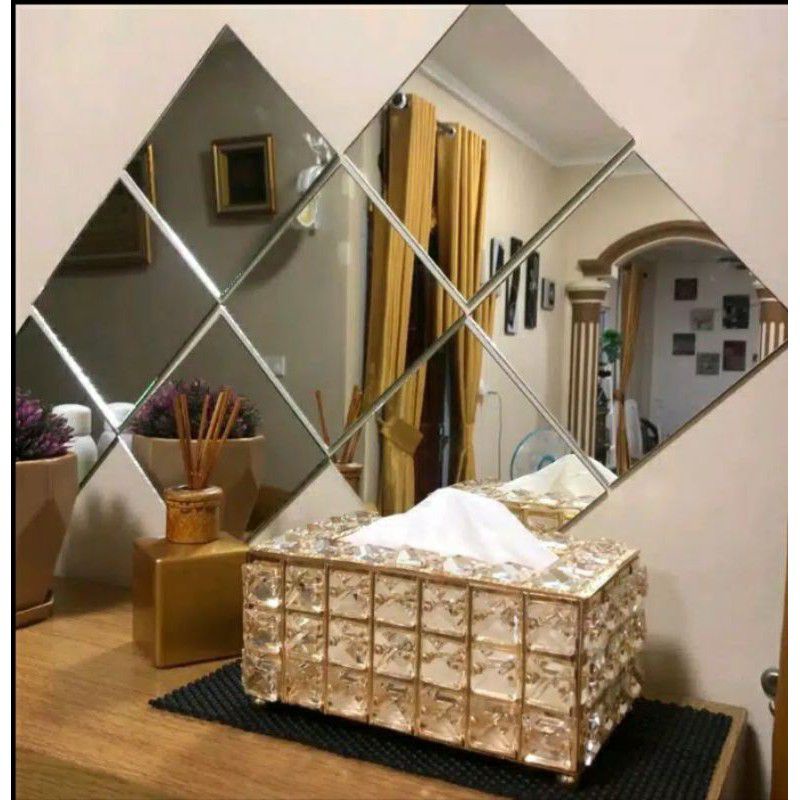 CERMIN STICKER DINDING 15X15 CM/ STICKER KACA FILM WALLPAPER MIRROR DEKORASI