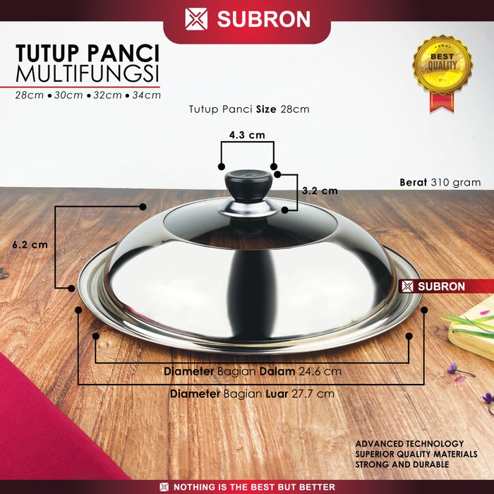 Tutup Panci Stainless Kaca 28cm 30cm 32cm 34cm 36cm Wajan Kuali - SUBRON