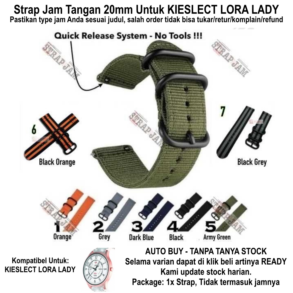 STT Strap Kieslect Lora Lady 20mm - Tali Jam Tangan Nylon Stitching Nilon Kanvas