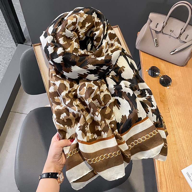 ITSFRIDAY RAISA Scarf - Premium Pashmina Shawl Selendang Syal Pasmina Hijab Import Motif Loepard Brown Cream