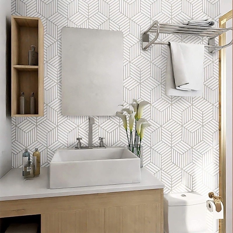 Wallpaper & stiker dekorasi area kamar mandi & dapur motif batik tegel coklat stiker lantai 1 kilo m