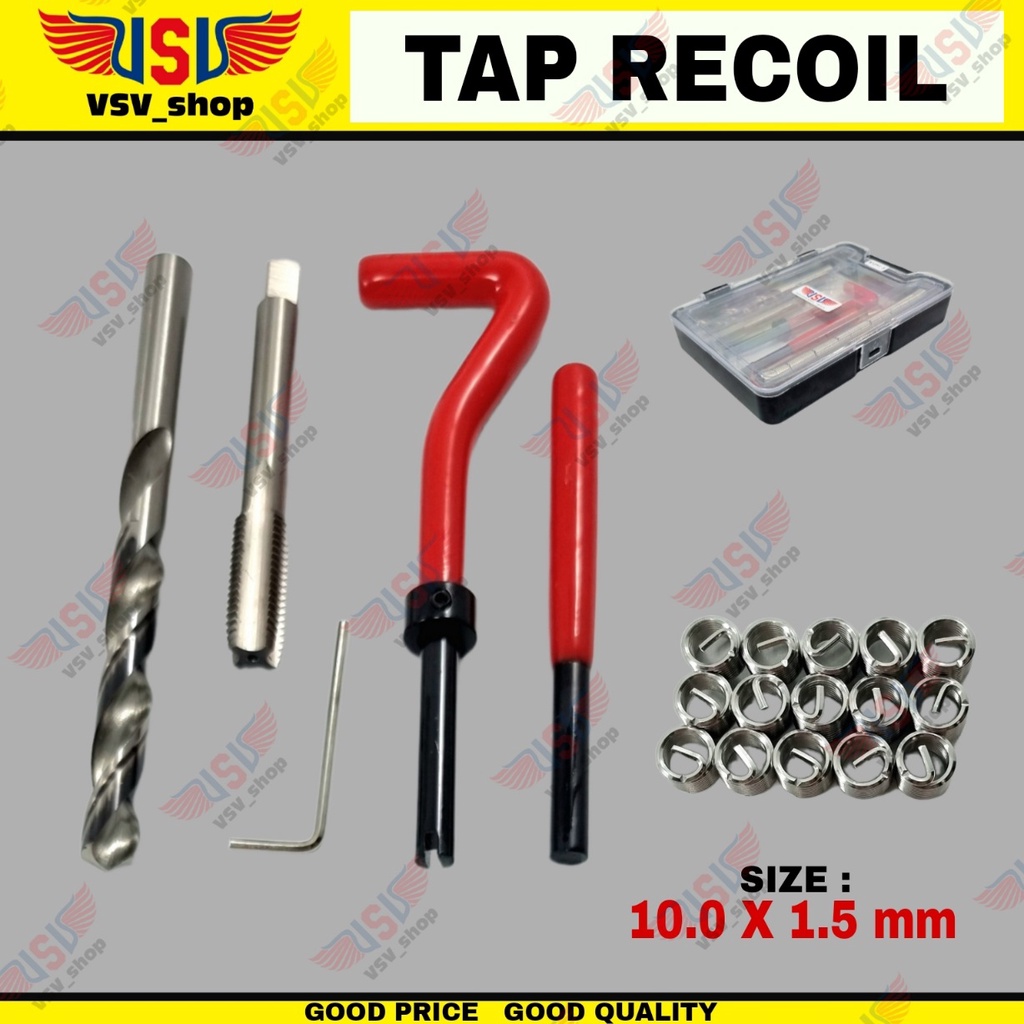 Thread Repair Kit Set M10x1.5 Tap recoil Helicoil Hand Tap Alat Memperbaiki Drat Rusak