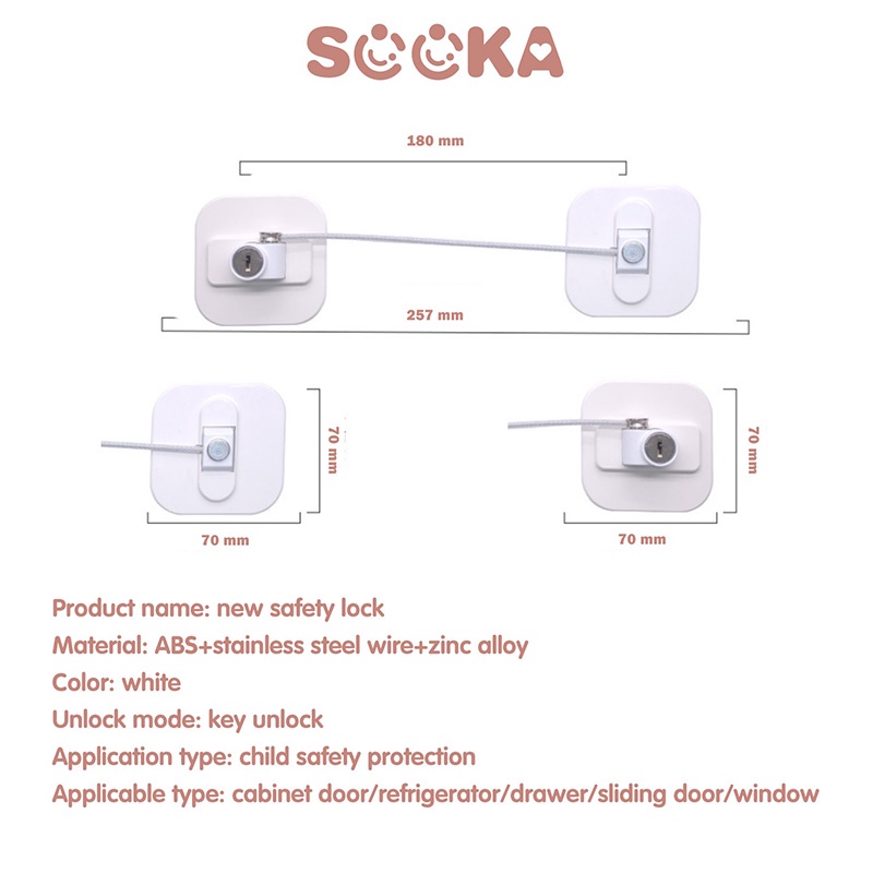 SOOKA Kunci Pengaman Lemari / Laci / Pintu / Kulkas Anti Jatuh Untuk Melindungi Bayi / Anak SK-EBA1108