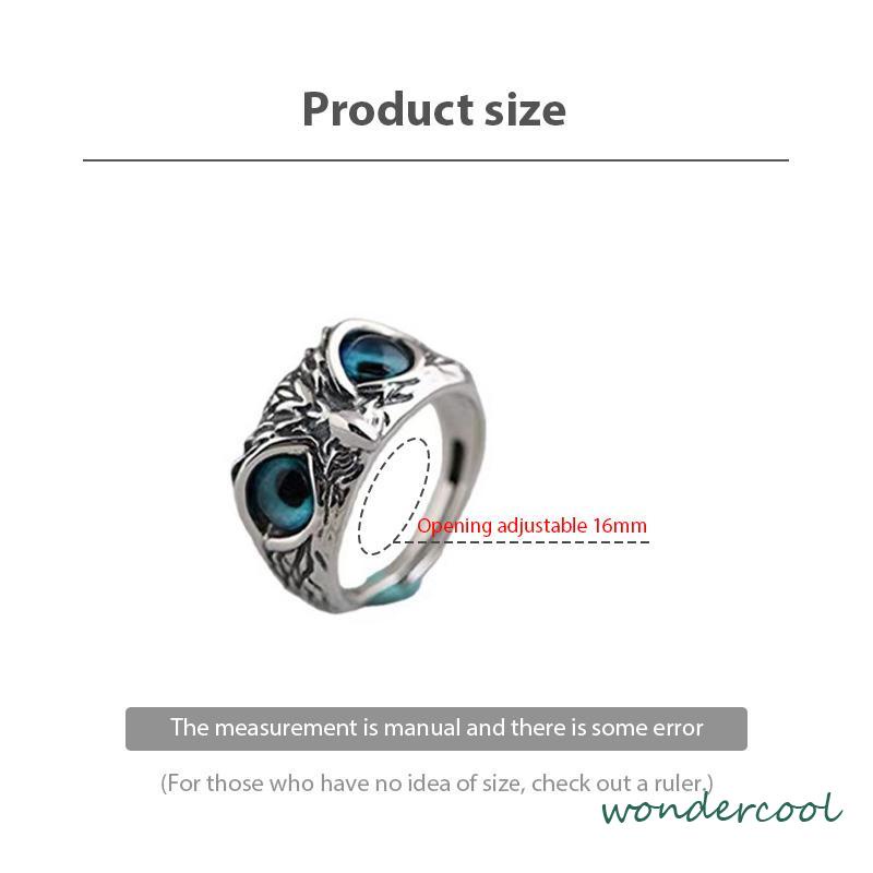 Cincin Retro Mata Burung Hantu Kepribadian Warna Aksesoris Cincin yang Dapat Disesuaikan-Won