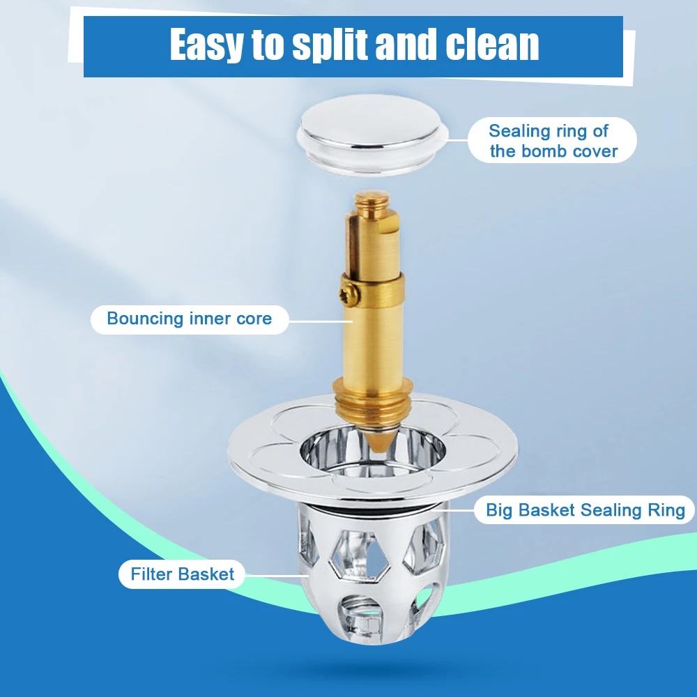 Saringan Got Lantai Anti Bau Floor Drain Bak Mandi Rambut Bulu Trapper Tekan-Tipe Sink Strainer Wastafel Bounce Core Pipa Anti Sumbat Drainase Untuk Toilet Dapur Kamar Mandi