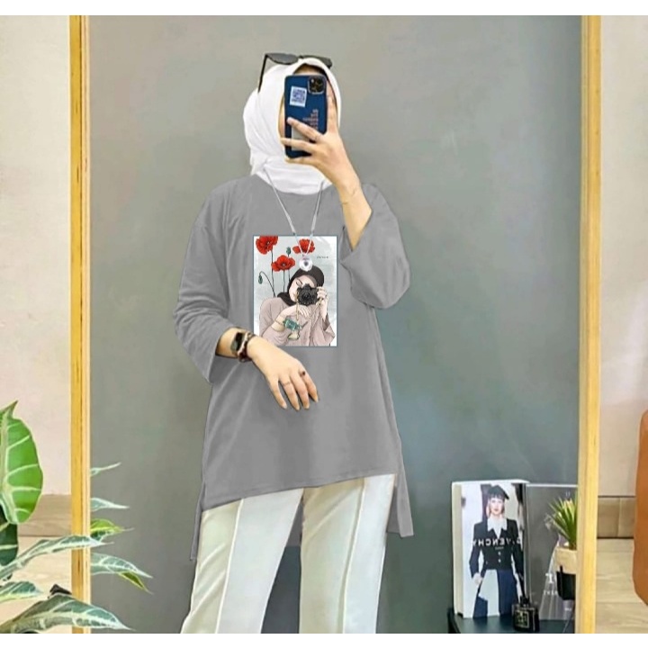 JOSJOLI_STORE/Tunik Hijab Camera/Atasan Wanita Dewasa Lengan 7/8/Fit XL