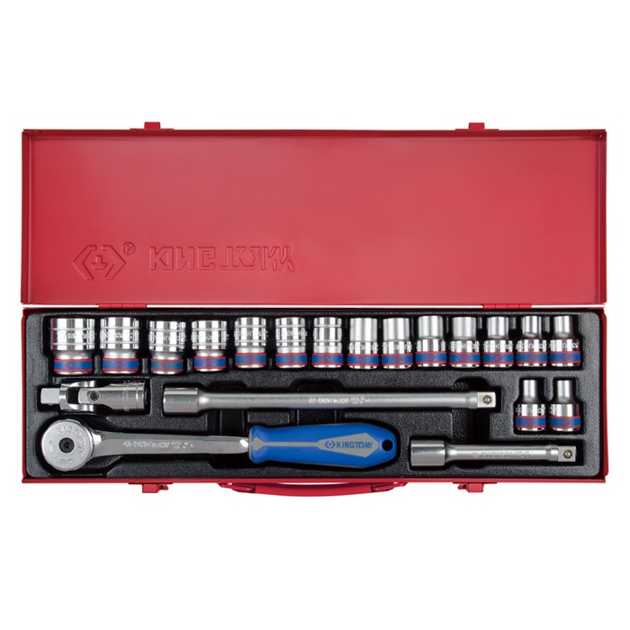 KUNCI SOK 20PC - 1/2 DR SOCKET SET 6PT METRIC CHROME KING TONY 04320MR