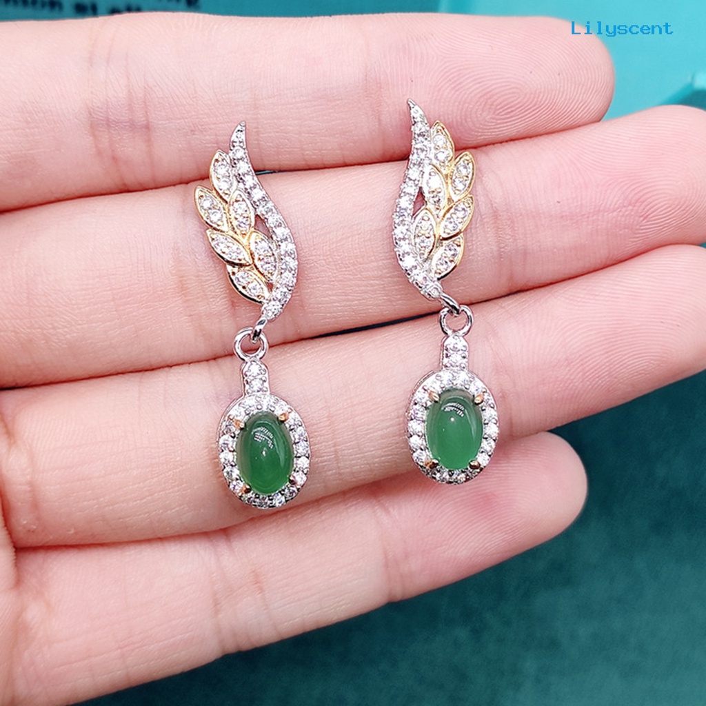 [LS] Wanita Anting Menjuntai Olive Leaf Rhinestones Perhiasan Warna Cerah Bentuk Sayap Stud Earrings Cincin Liontin Untuk Pernikahan