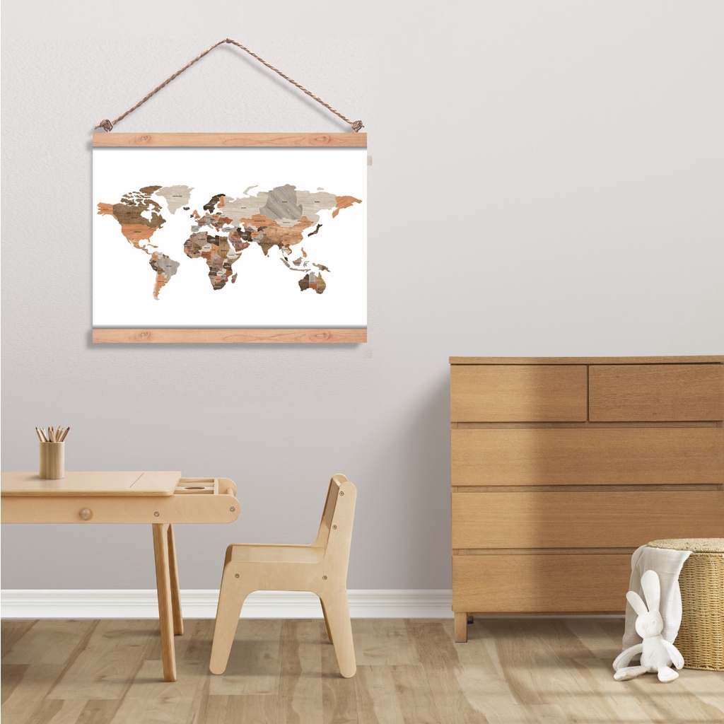 Neenkids Hiasan Pajangan Dinding Walldecor Frame Kayu Peta Dunia Dekorasi Anak