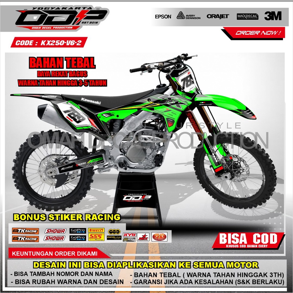 DECAL KX 250 V6 2020 FULL BODY DEKAL BODY SET KX 250  2012 - 2017  NEW STICKER MOTOR KX 250 NEW STIK