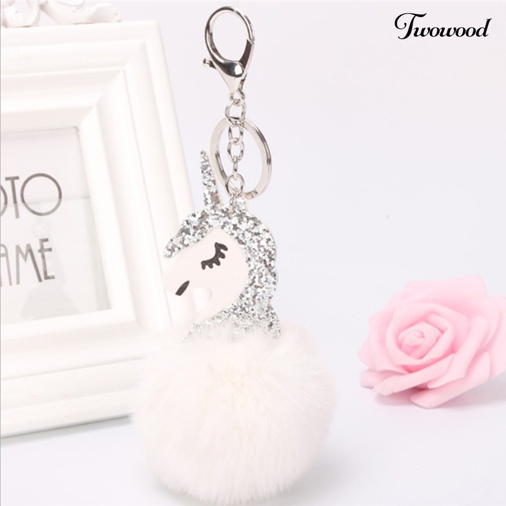 Twowood Gantungan Kunci Cincin Tas Hairball Keyring Unicorn Horse Charm Liontin Keychain Hadiah