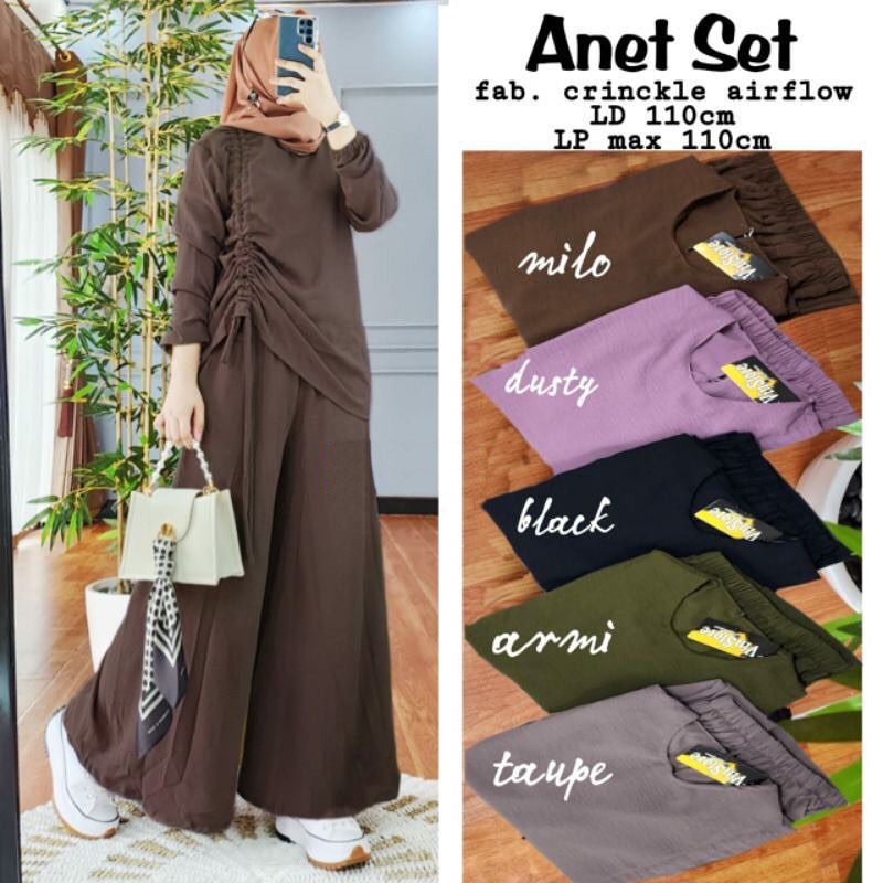 ANET SET WD Bahan CRINKLE AIRFLOW PREMIUM SIZE M L XL DAN XXL PB 67 - 75 cm DAPAT BAJU ATASAN + CELANA SETELAN SERUT CRINKLE TERBARU 2023 KEKINIAN ONE SET WANITA KOREAN SYLE SET WANITA KEKINIAN OOTD