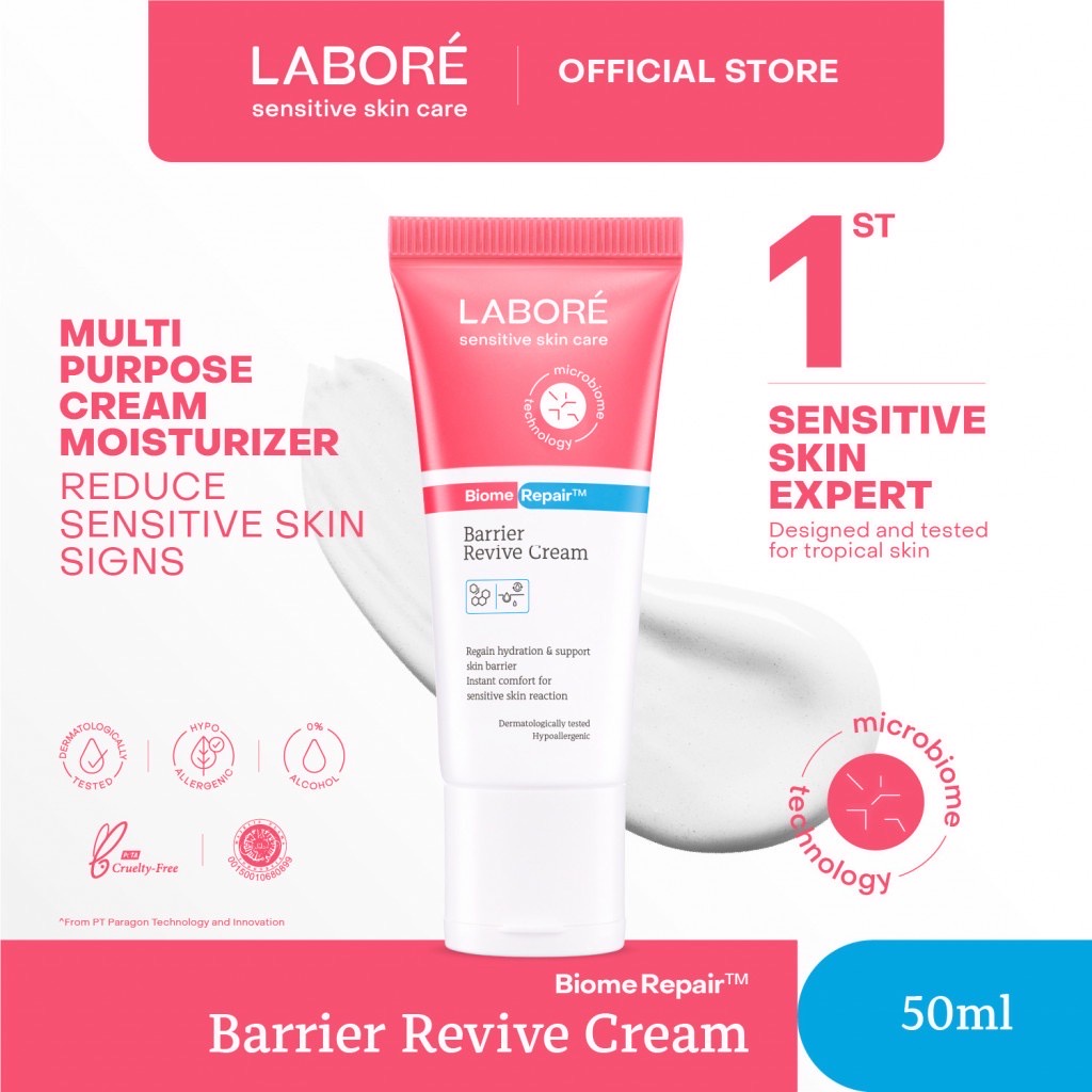 LABORE BiomeRepair Barrier Revive Cream Indonesia / Pelembab Wajah 10ml 50ml /Regain Hydration &amp; Support Skin Barrier Instant Comfort For Sensitive Skin Reaction / Care Kulit Sensitif / Skincare Face Wash Toner Serum Day Night Moisturizer Mask Sunscreen