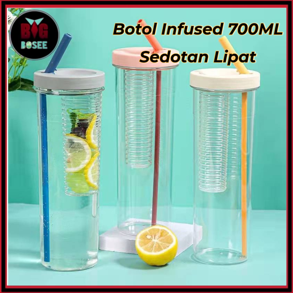 BB7 - Botol Minum Infused 700ML Transparan Dengan Sedotan Lipat Botol Jus Minuman