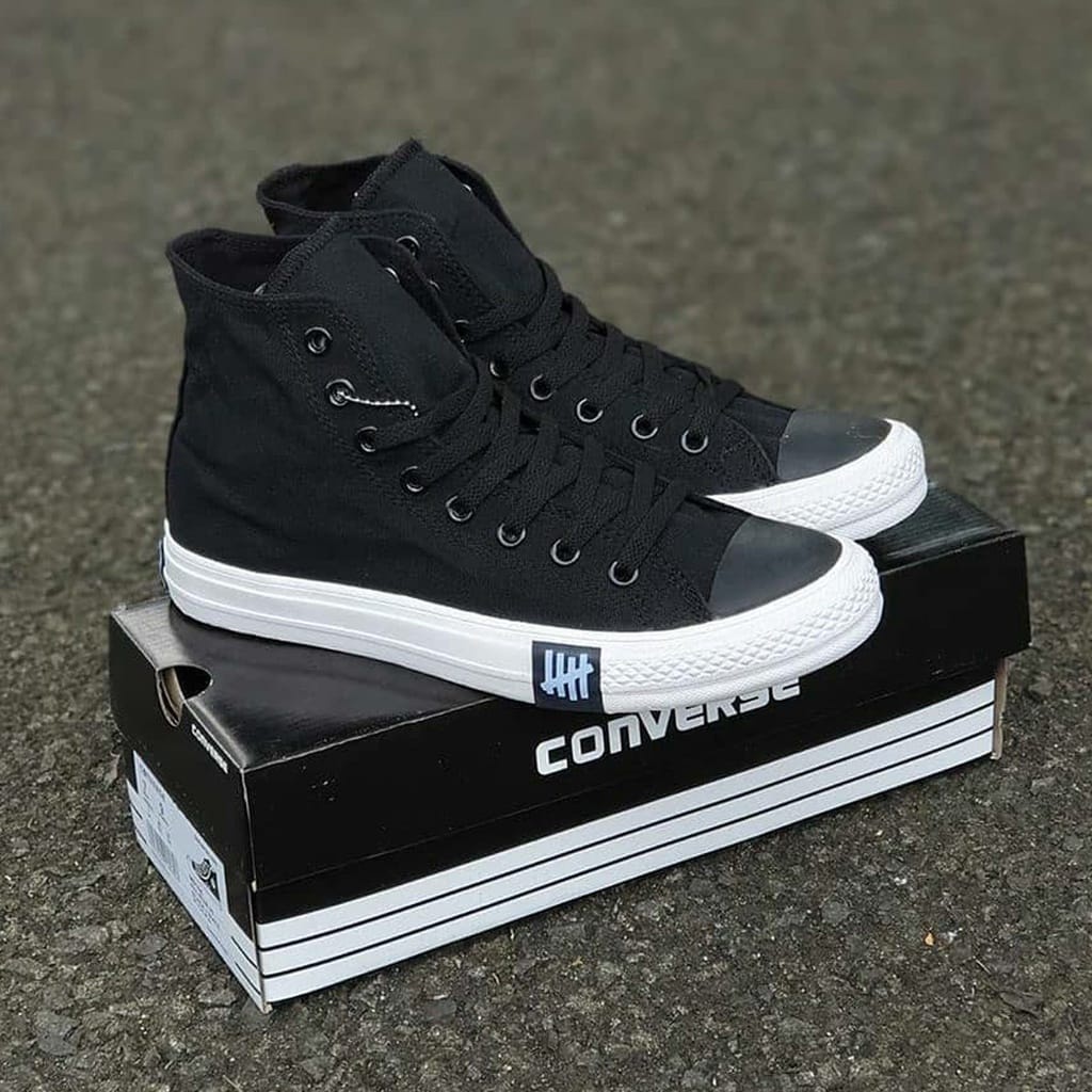 Sepatu Sneakers Distro Pria Wanita Converse All Star Undefeated Petir Tinggi Hitam Size 36=40