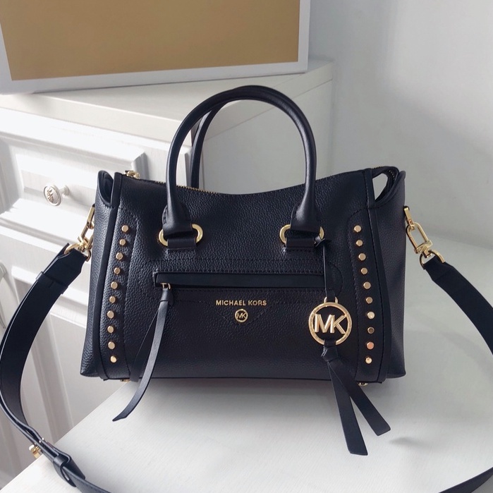 {Instant/Same Day] 039  black  M-K Michael Kors Smiley Studded Biker Bag Ladies Handbag Shoulder Bag Crossbody Bag  ttb