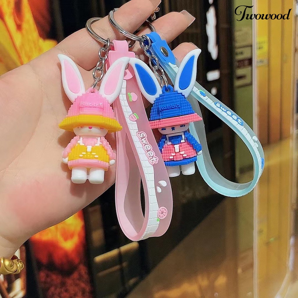 Twowood Bunny Keychain Colorful Kartun Bangunan Blok Rantai Stainless Hias Telepon Hewan Mobil Pasangan Hadiah Kelinci Keychain Untuk Penggunaan Sehari-Hari