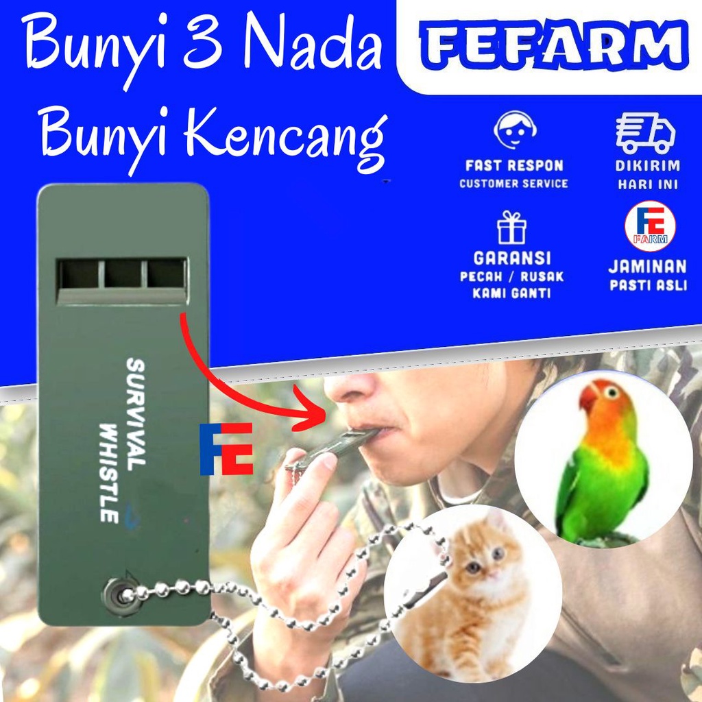 PELUIT PLUIT SURVIVAL WHISTLE OUTDOOR ULTRASONIC TIGA NADA MAINAN PANGGILAN UNTUK MELATIH ANJING BURUNG PARROT FEFARM