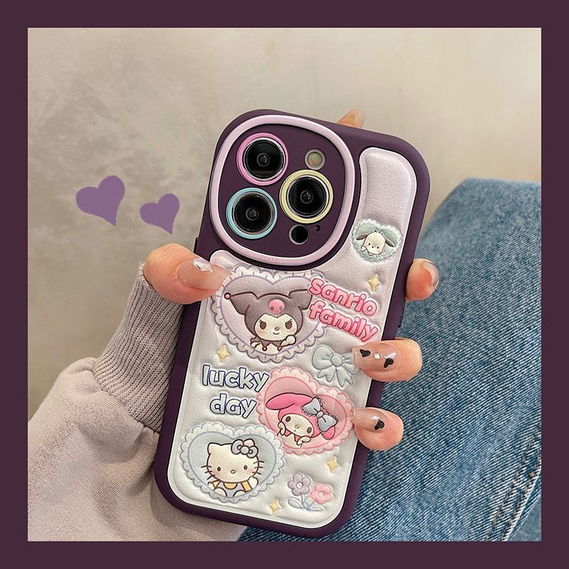 IPHONE Casing Ponsel Desain Cinta Tiga Kepala Bahan Kulit Timbul Kompatibel Dengan Iphone12 13 14 11 Pro Max Cvcyyht
