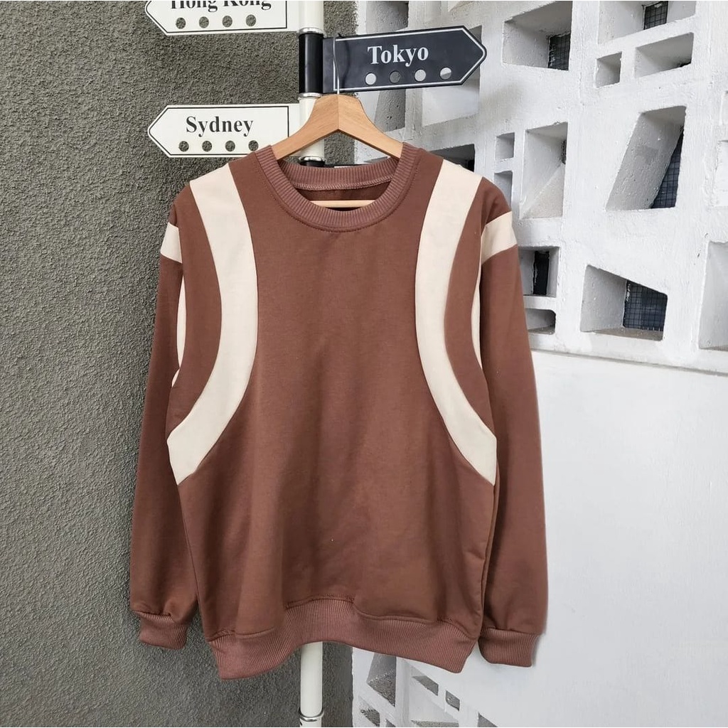 TWO LINES C SWEATER OVERSIZE WANITA SWEATSHIRT SWEATER BAHAN FLEECE