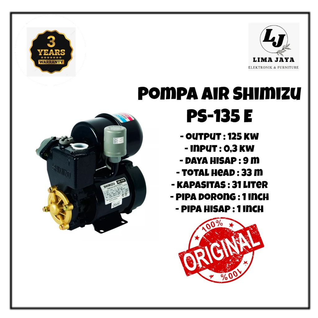 Pompa Air Shimizu 135E Mesin Pompa Air Otomatis Sumur Dangkal