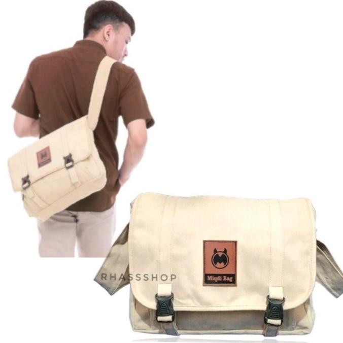 Baru Tas Selempang Pria Miqdi Kanvas | Tas Sekolah | Tas Kuliah Kerja ,.