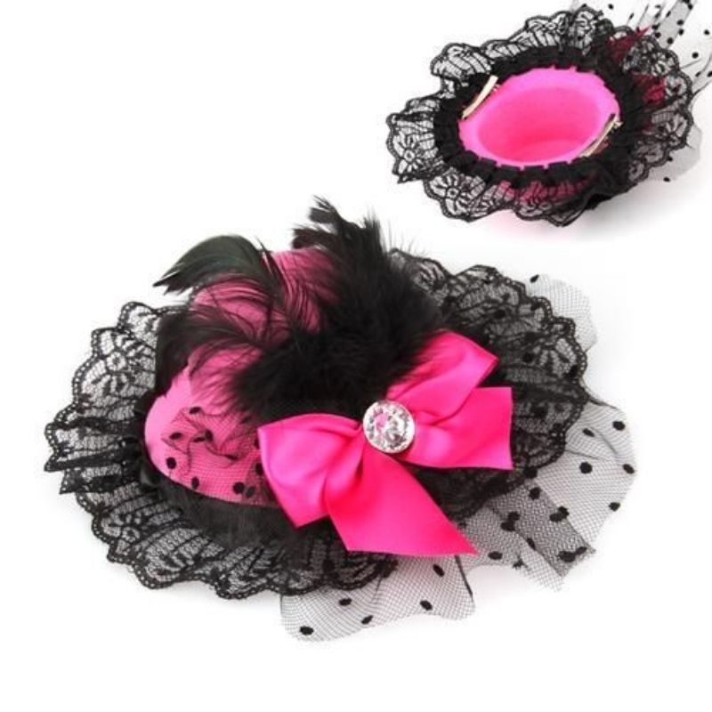 TOP-08 Fascinator hat topi gatsby renda pita bulu aksesoris rambut