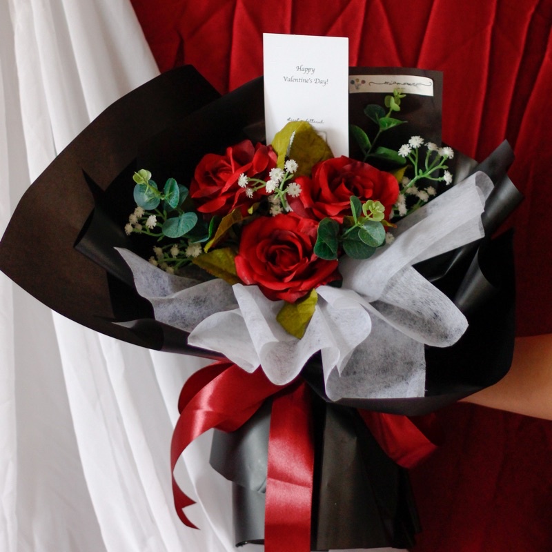 Rosy Bouquet / Buket Bunga Palsu / Buket Bunga Mawar / Hadiah Hari ibu / Buket Hari Ibu