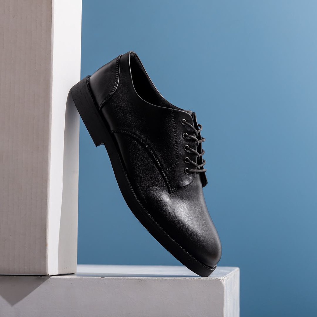 LEGION BLACK ORIGINAL x LVNATICA Sepatu Formal Hitam Tali Pria Pantofel Kerja Kantor Dinas Resmi Guru Kantoran Pesta Undangan Kondangan Nikah Kuliah Modern Casual Oxford Derby Semi Kulit Premium Footwear Big Size Jumbo Ukuran Besar 44 45 Keren Terbaru