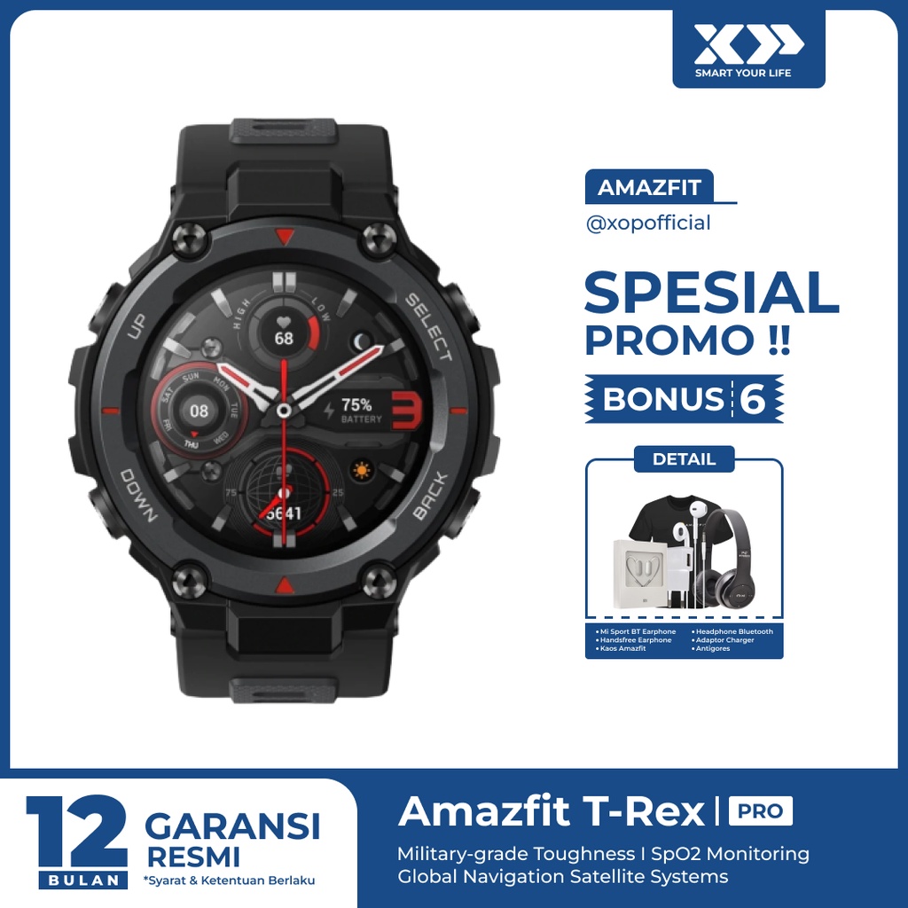 Amazfit T-Rex Pro Smartwatch Military Grade SpO2 GPS  10ATM Water Resistance - Garansi Resmi